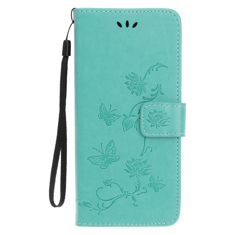 Apple iPhone 12 Mini Leather Cover Imprinted Butterflies Green