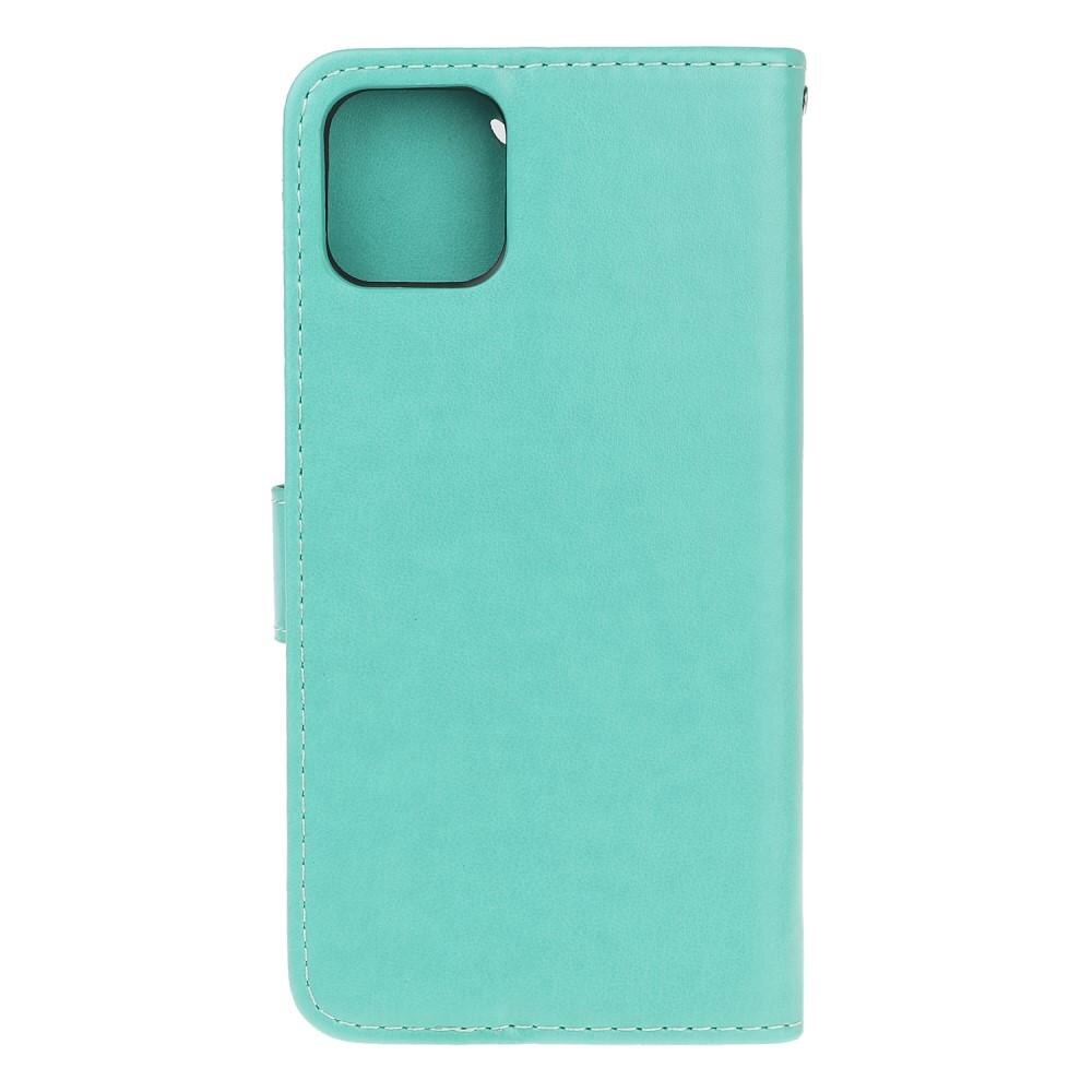 Apple iPhone 12 Mini Leather Cover Imprinted Butterflies Green