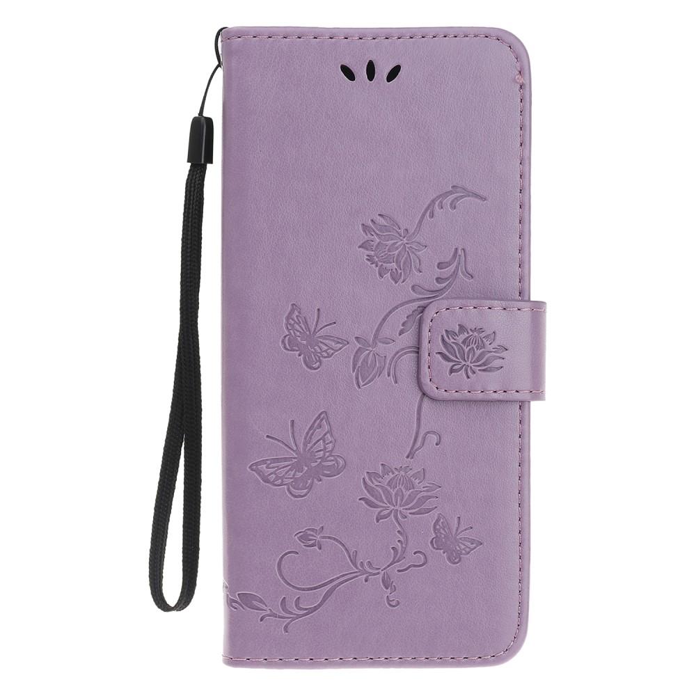 iPhone 12 Mini Leather Cover Imprinted Butterflies Purple