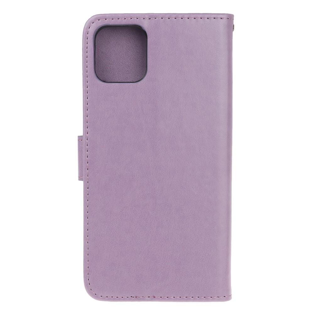 iPhone 12 Mini Leather Cover Imprinted Butterflies Purple