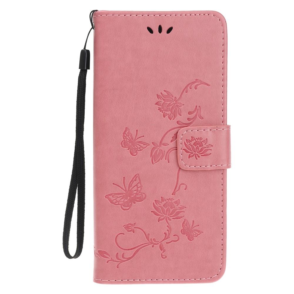iPhone 12/12 Pro Leather Cover Imprinted Butterflies Pink