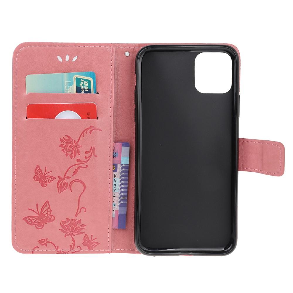 iPhone 12 Mini Leather Cover Imprinted Butterflies Pink