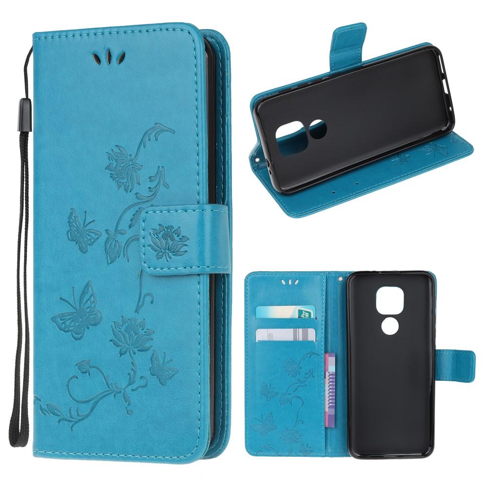 Motorola Moto G9 Play/E7 Plus Leather Cover Imprinted Butterflies Blue