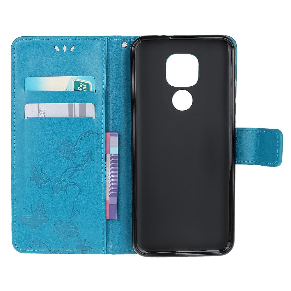 Motorola Moto E7 Plus/Moto G9 Play Leather Cover Imprinted Butterflies Blue