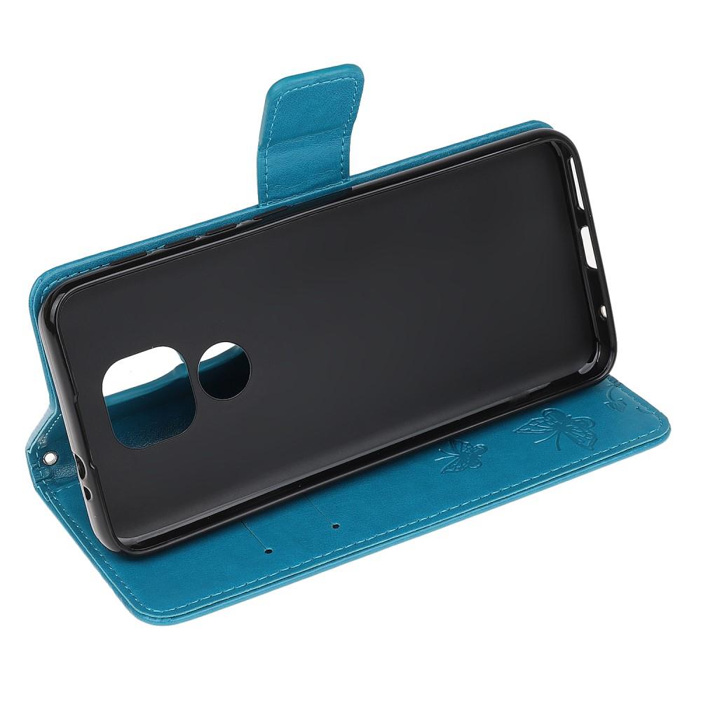 Motorola Moto E7 Plus/Moto G9 Play Leather Cover Imprinted Butterflies Blue