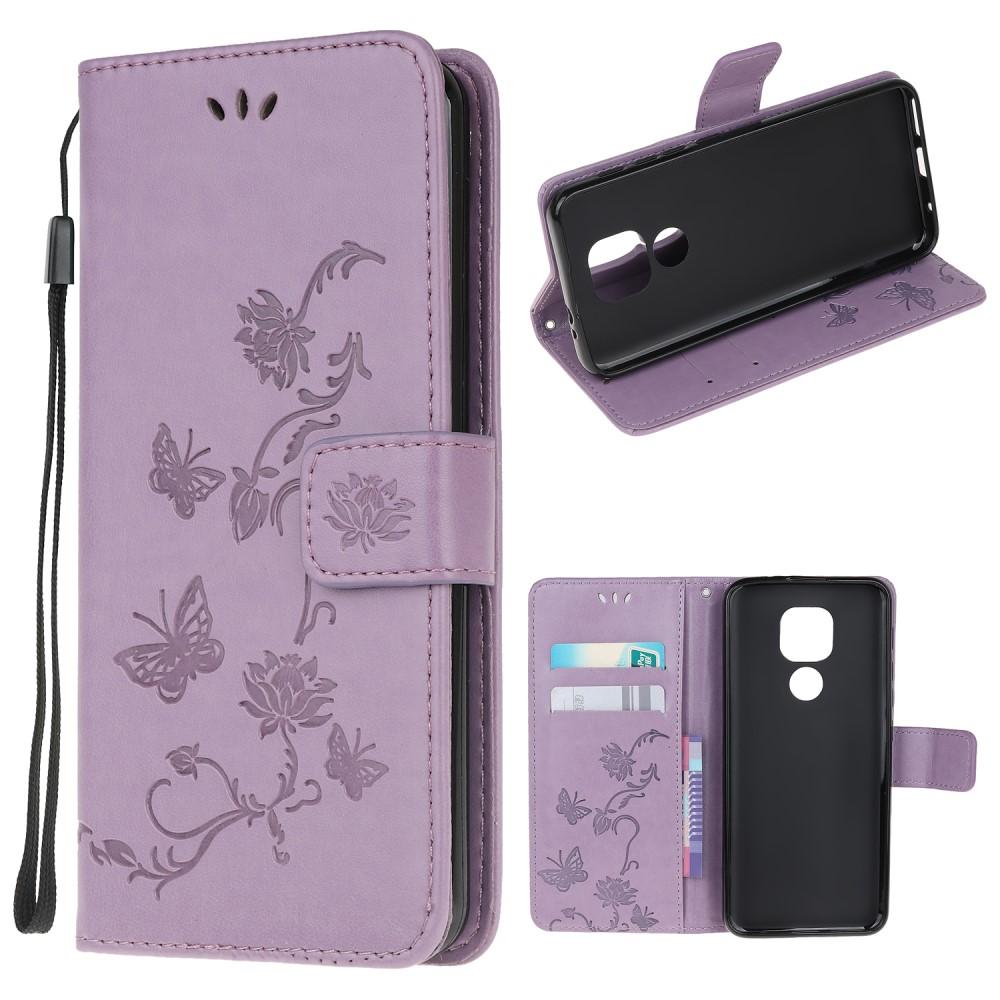 Motorola Moto G9 Play/E7 Plus Leather Cover Imprinted Butterflies Purple