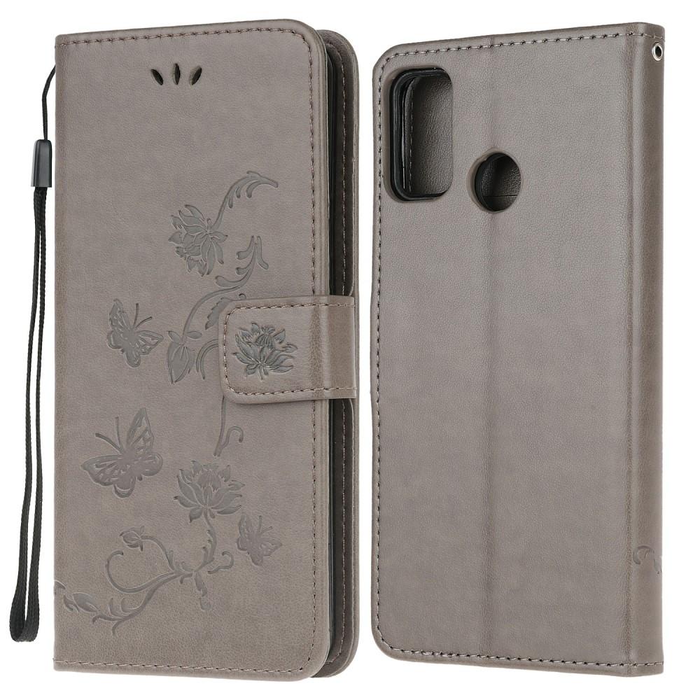 Motorola Moto G10/G20/G30 Leather Cover Imprinted Butterflies Grey