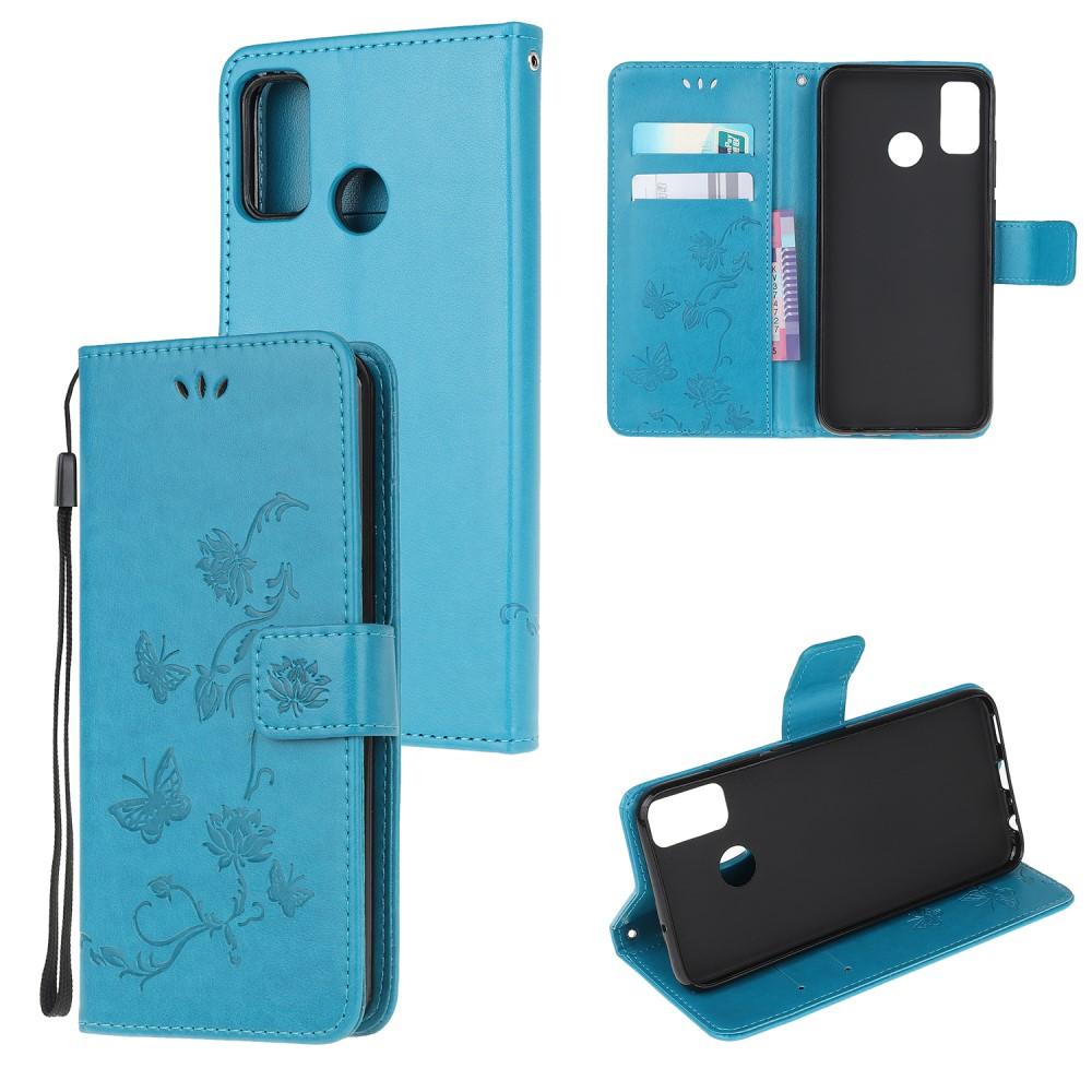 Motorola Moto G50 Leather Cover Imprinted Butterflies Blue