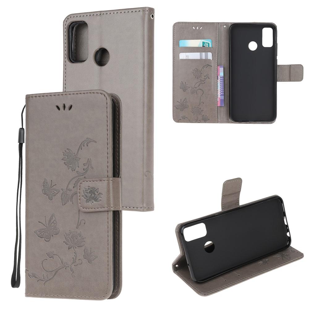 Motorola Moto G50 Leather Cover Imprinted Butterflies Grey