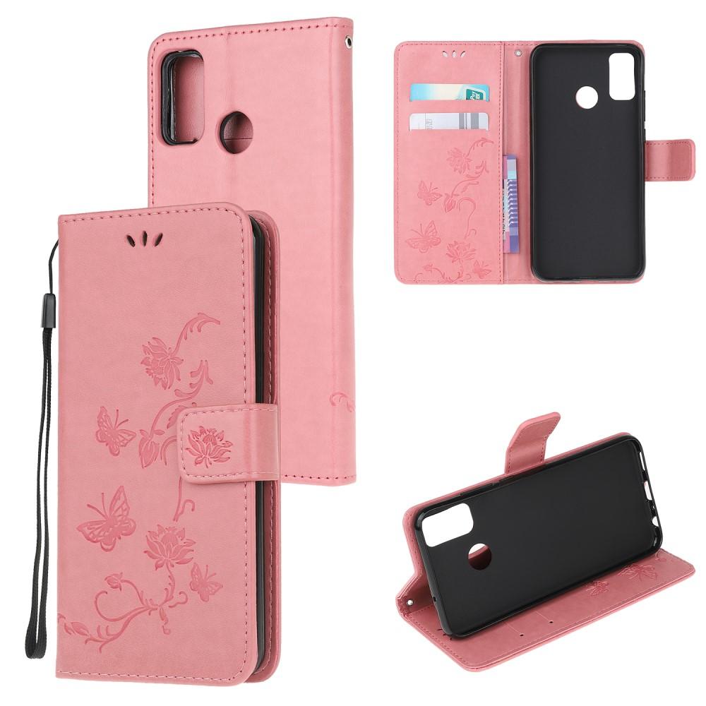 Motorola Moto G50 Leather Cover Imprinted Butterflies Pink