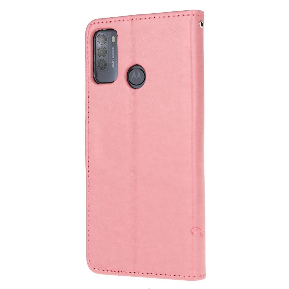 Motorola Moto G50 Leather Cover Imprinted Butterflies Pink