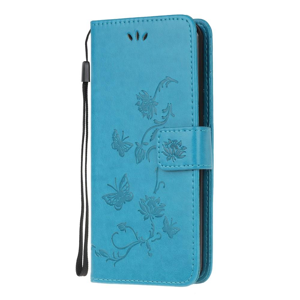 Motorola Moto G9 Plus Leather Cover Imprinted Butterflies Blue