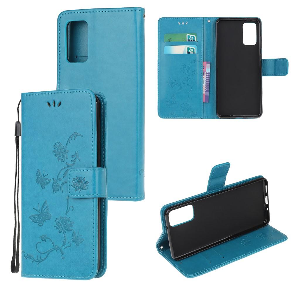 Motorola Moto G9 Plus Leather Cover Imprinted Butterflies Blue