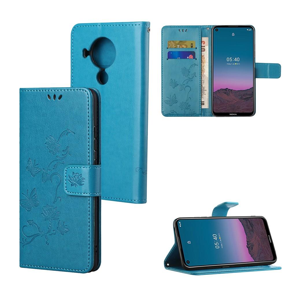 Nokia 5.4 Leather Cover Imprinted Butterflies Blue