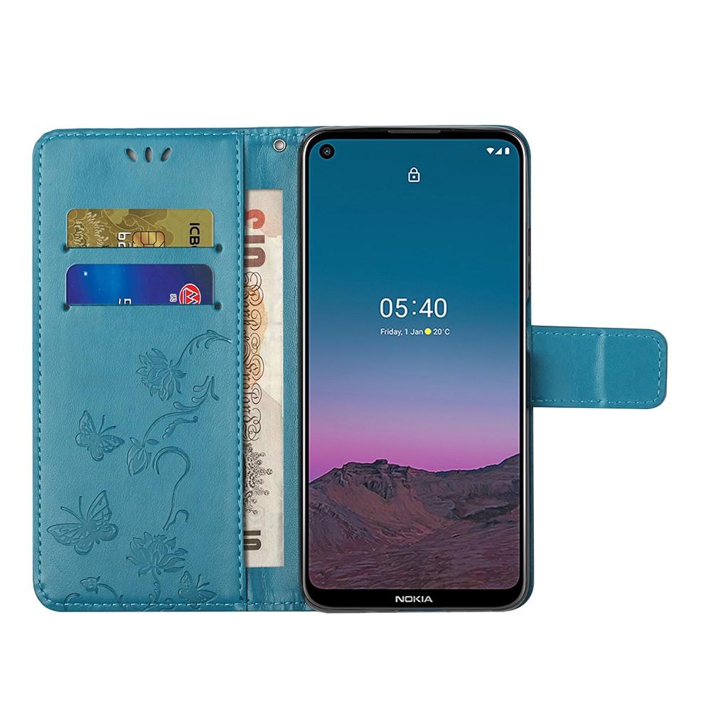 Nokia 5.4 Leather Cover Imprinted Butterflies Blue