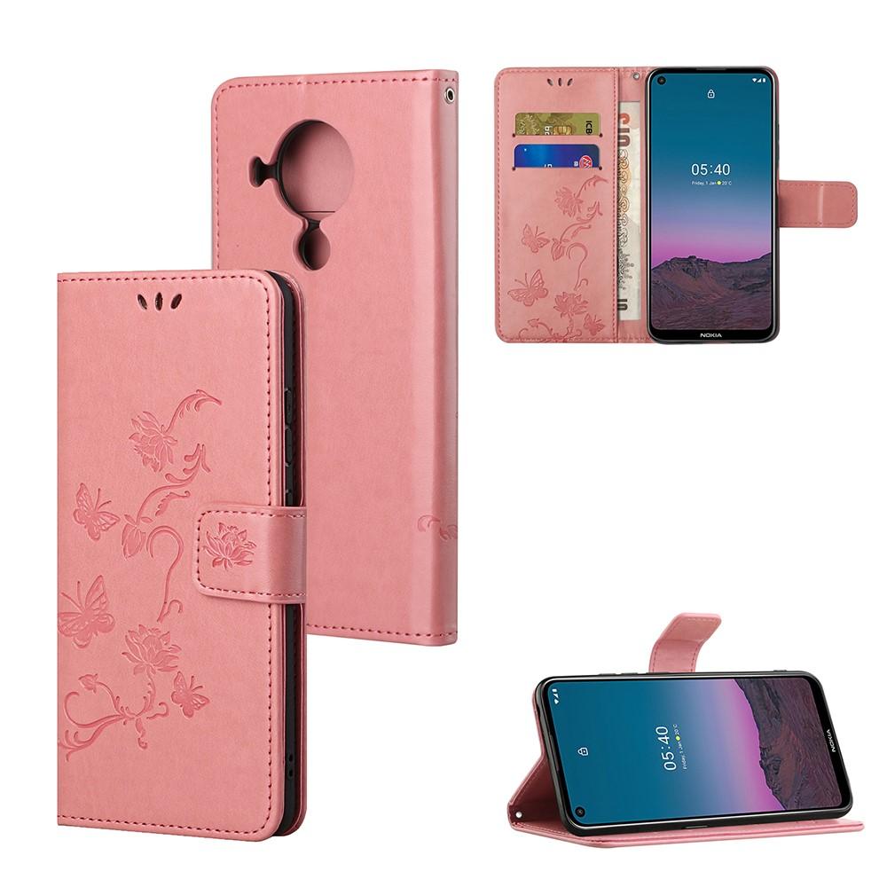 Nokia 5.4 Leather Cover Imprinted Butterflies Pink