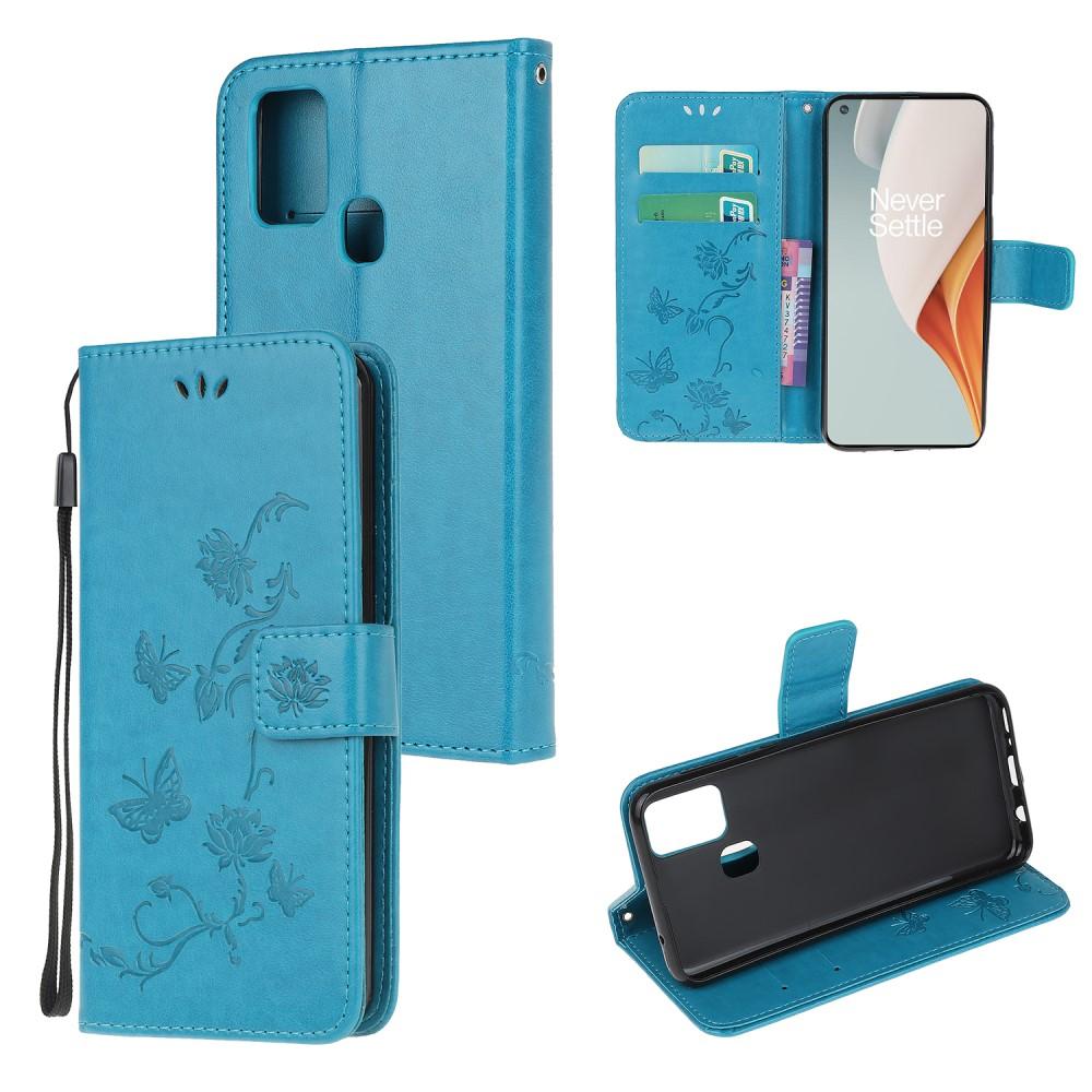 OnePlus Nord N100 Leather Cover Imprinted Butterflies Blue