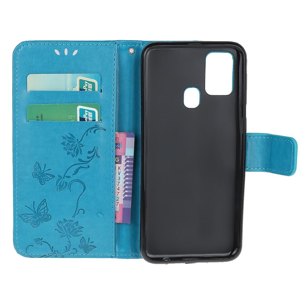 OnePlus Nord N100 Leather Cover Imprinted Butterflies Blue