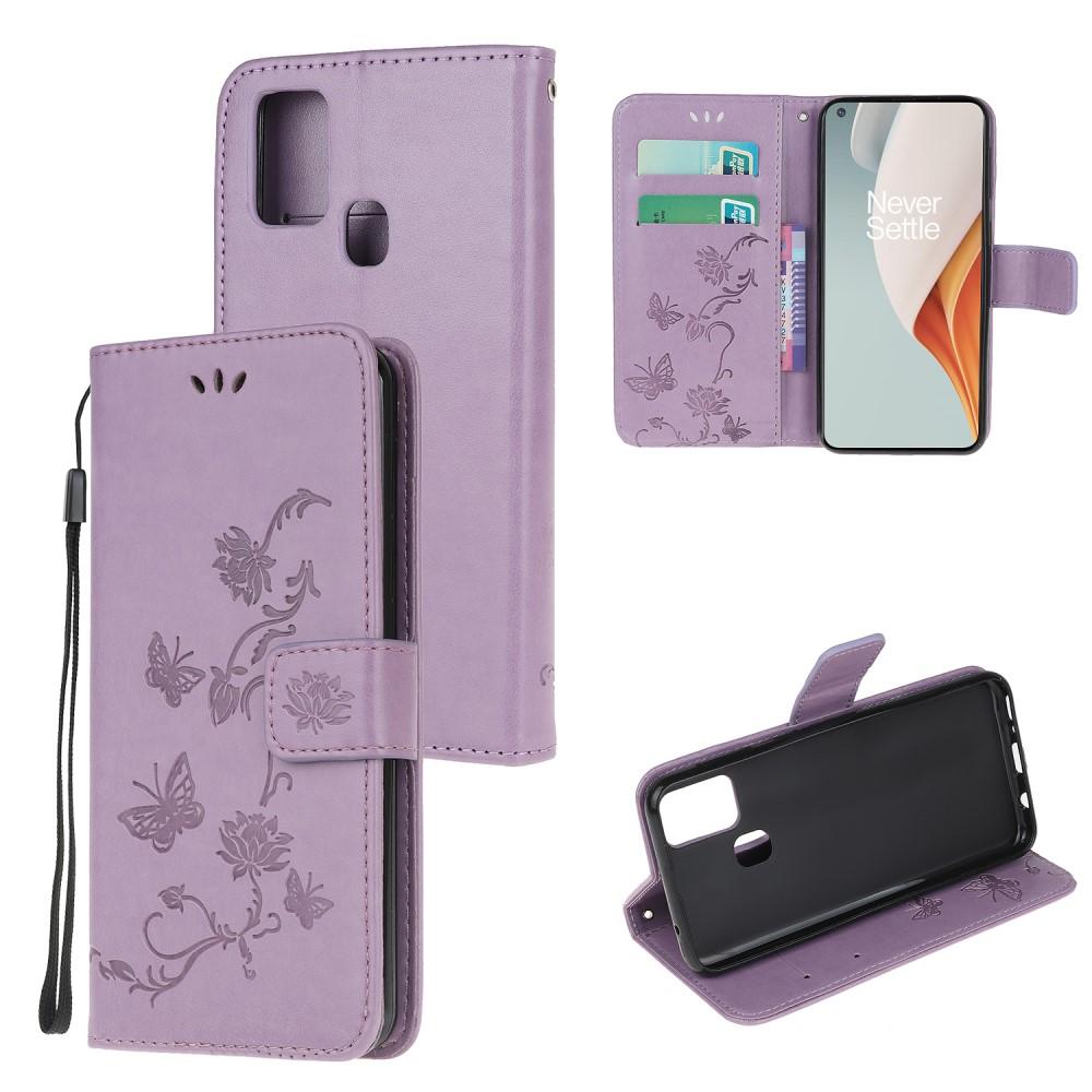 OnePlus Nord N100 Leather Cover Imprinted Butterflies Purple