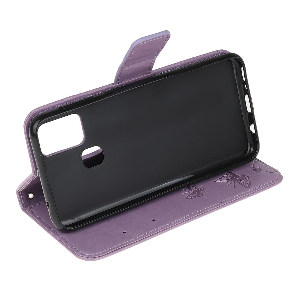  OnePlus Nord N100 Leather Cover Imprinted Butterflies Purple