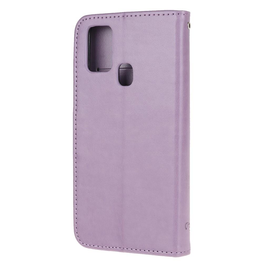 OnePlus Nord N100 Leather Cover Imprinted Butterflies Purple