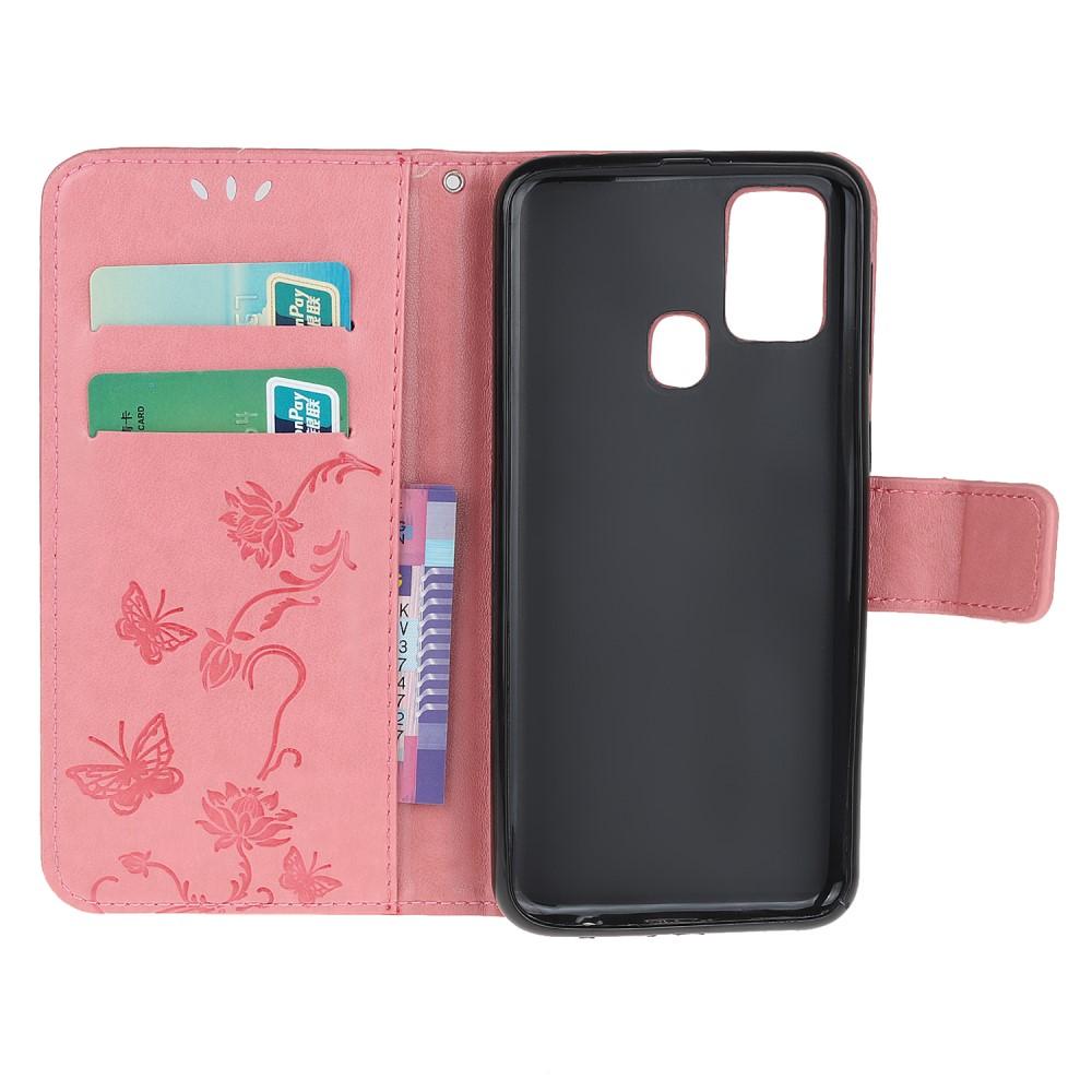 OnePlus Nord N100 Leather Cover Imprinted Butterflies Pink