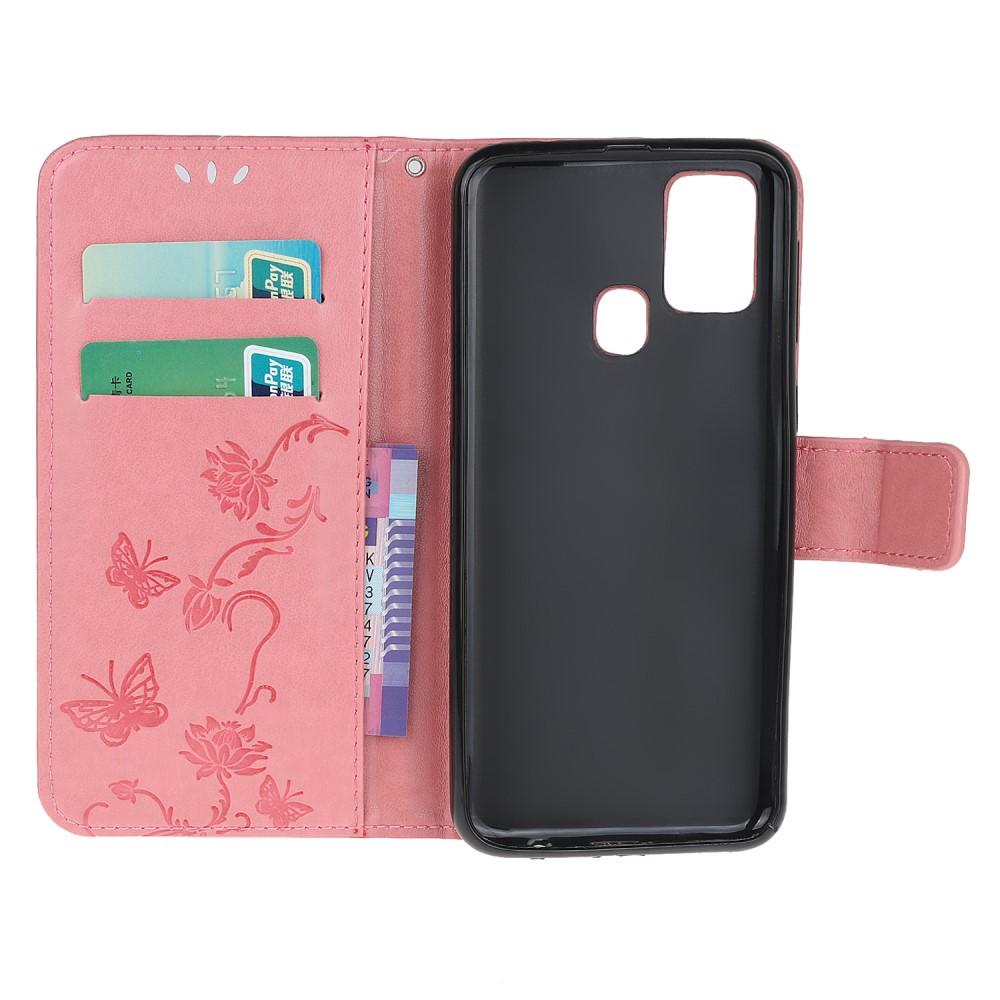 OnePlus Nord N100 Leather Cover Imprinted Butterflies Pink