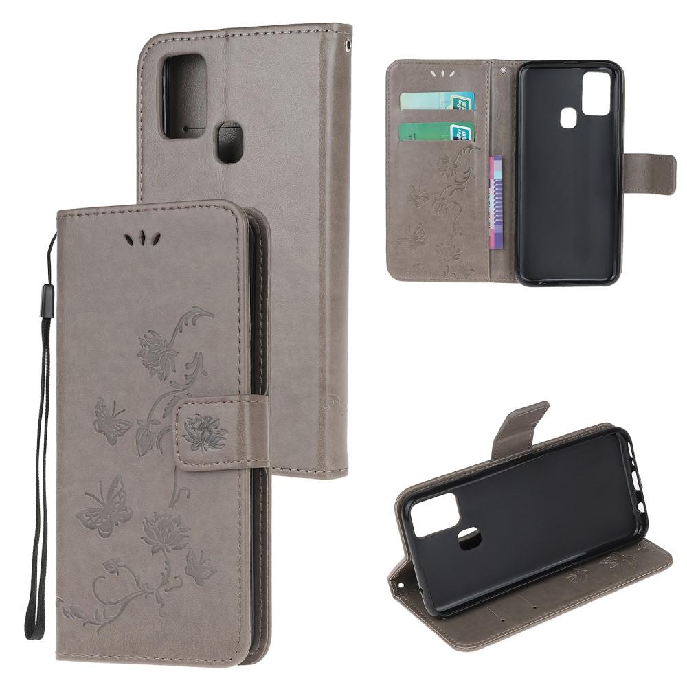 OnePlus Nord N10 5G Leather Cover Imprinted Butterflies Grey