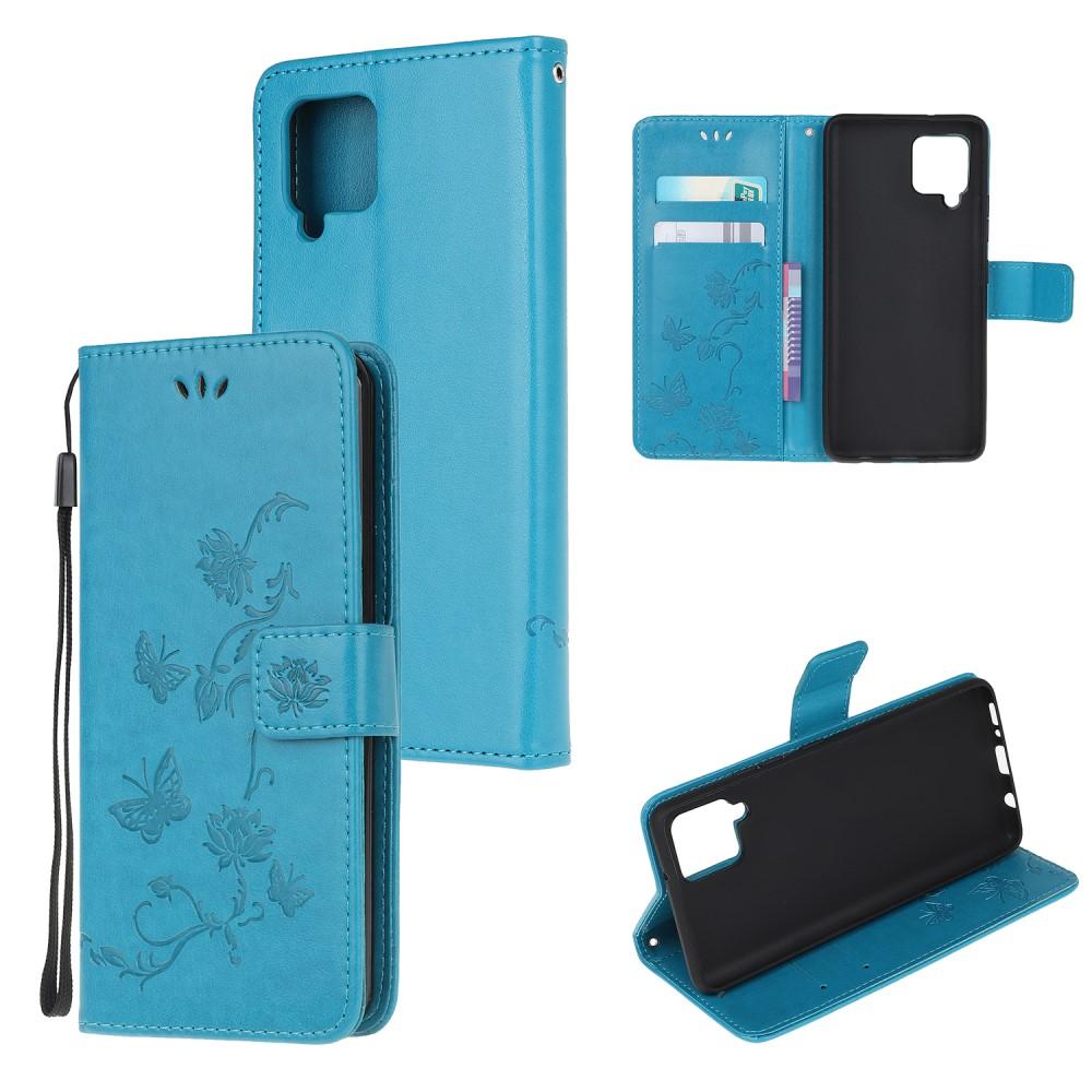 Samsung Galaxy A12 5G Leather Cover Imprinted Butterflies Blue
