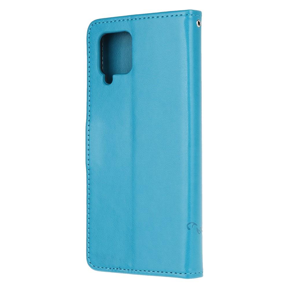 Samsung Galaxy A12 5G Leather Cover Imprinted Butterflies Blue