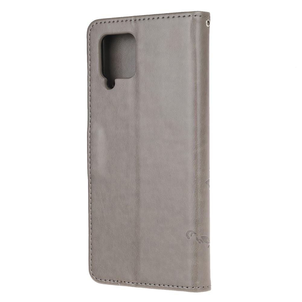 Samsung Galaxy A12 5G Leather Cover Imprinted Butterflies Grey