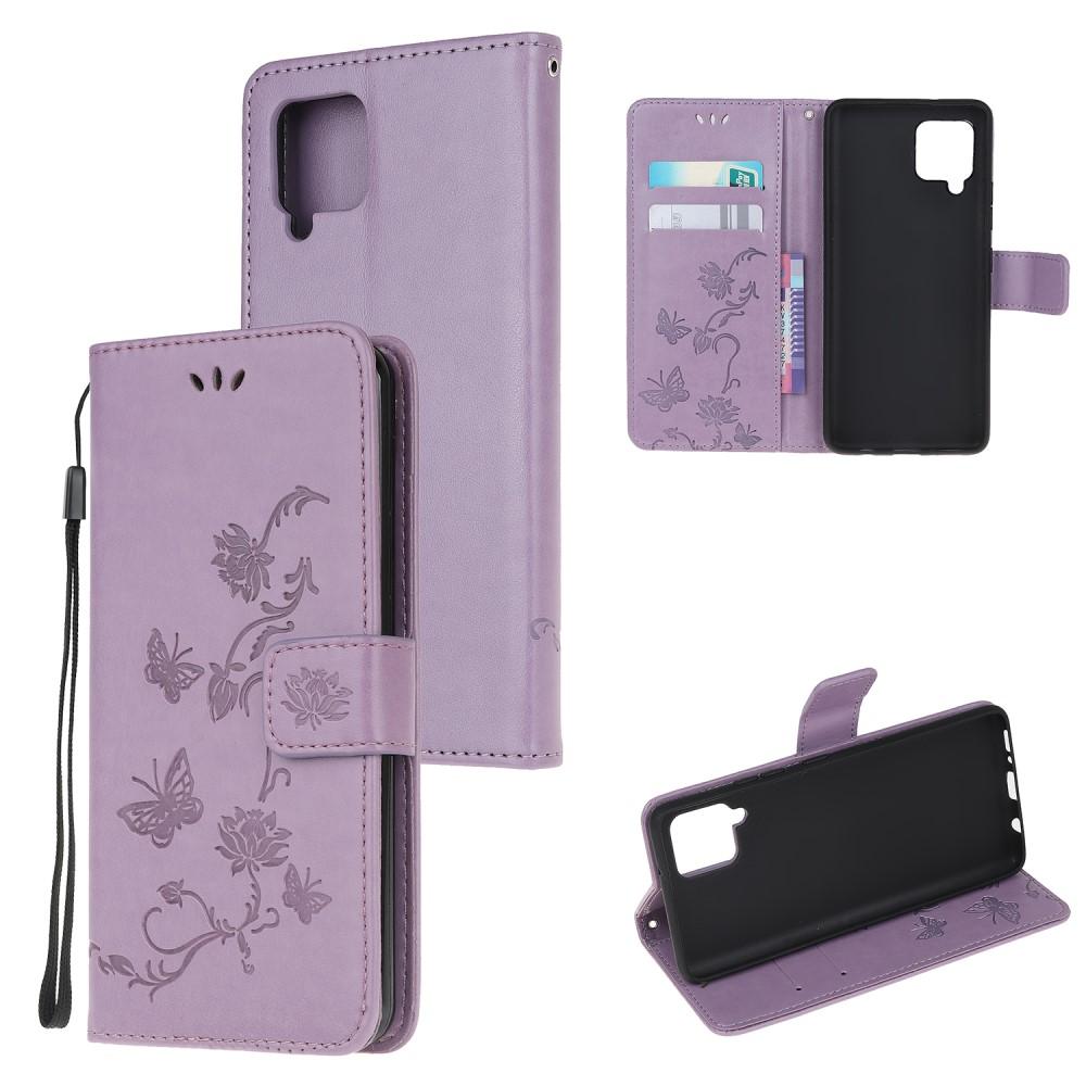 Samsung Galaxy A12 5G Leather Cover Imprinted Butterflies Purple