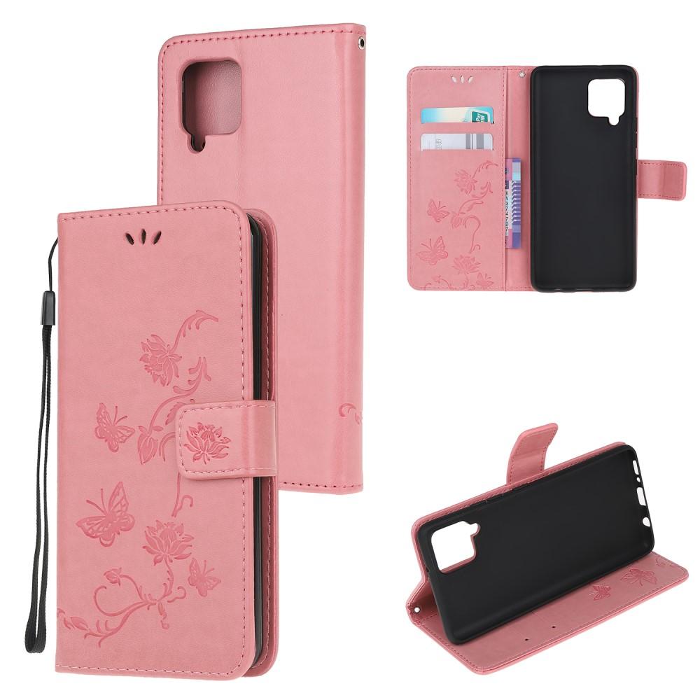 Samsung Galaxy A12 5G Leather Cover Imprinted Butterflies Pink