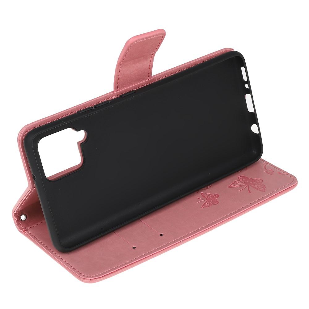 Samsung Galaxy A12 5G Leather Cover Imprinted Butterflies Pink