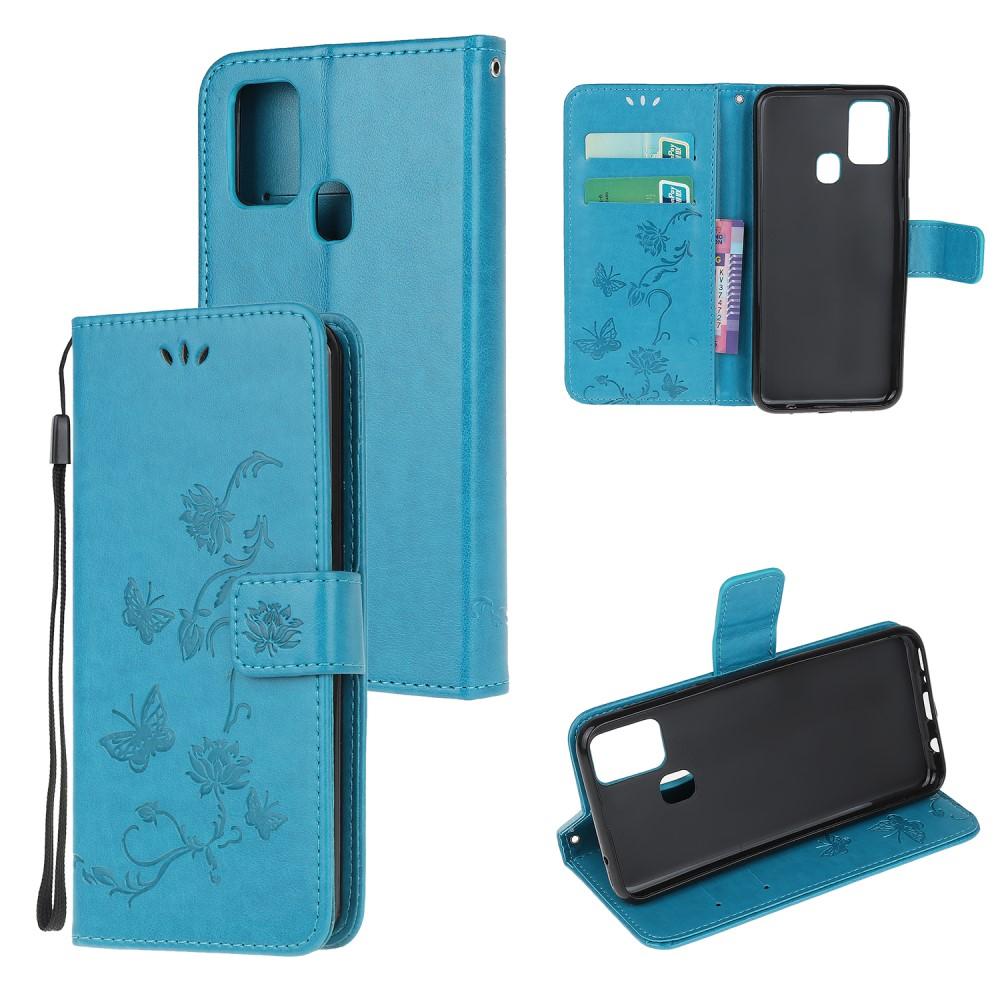 Samsung Galaxy A21s Leather Cover Imprinted Butterflies Blue