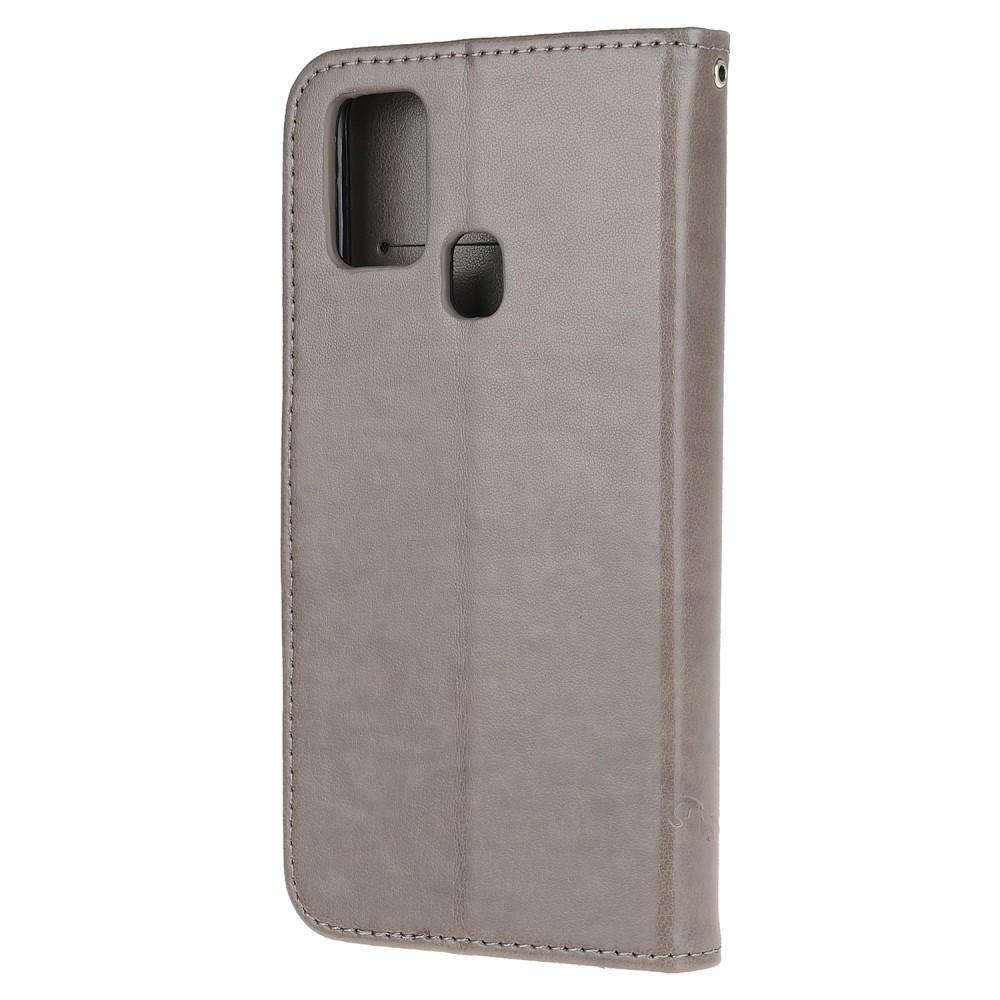 Samsung Galaxy A21s Leather Cover Imprinted Butterflies Grey