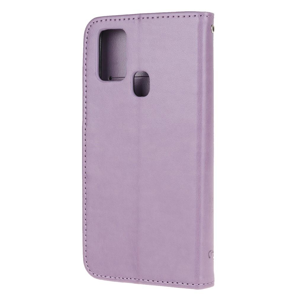 Samsung Galaxy A21s Leather Cover Imprinted Butterflies Purple