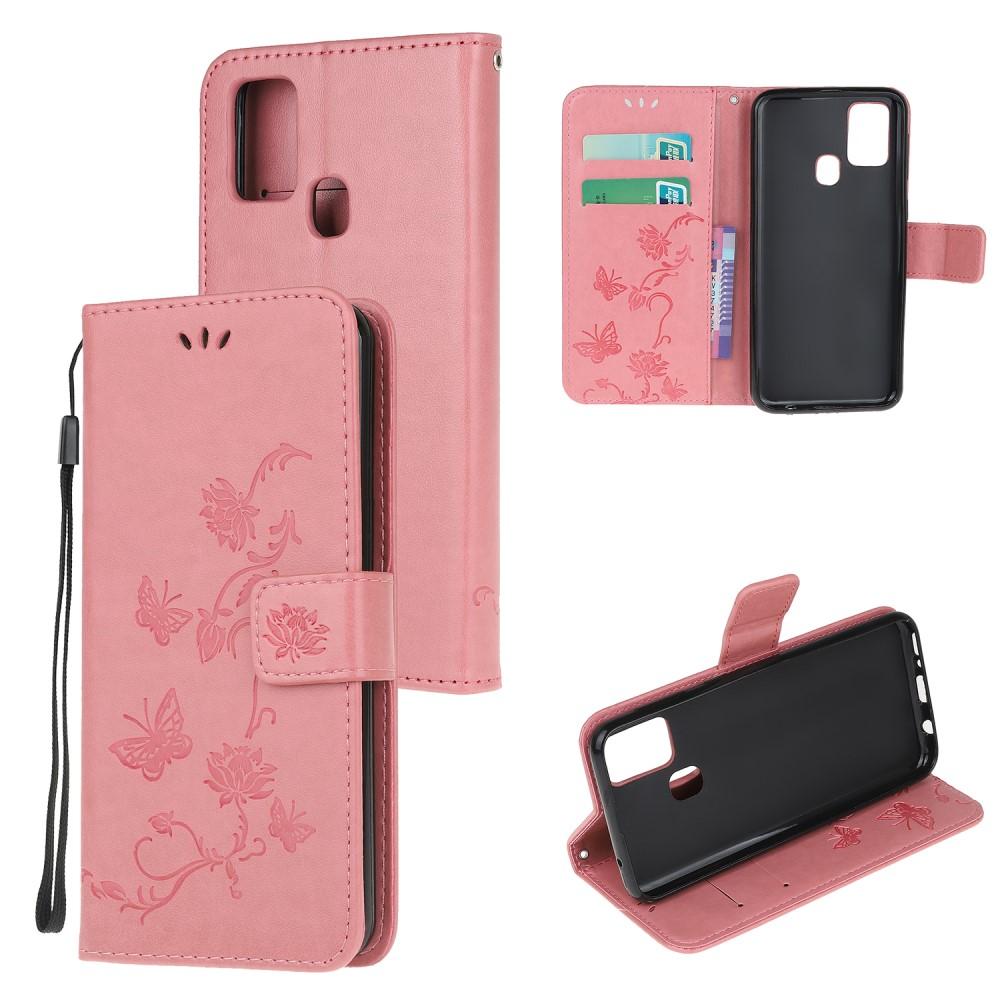 Samsung Galaxy A21s Leather Cover Imprinted Butterflies Pink