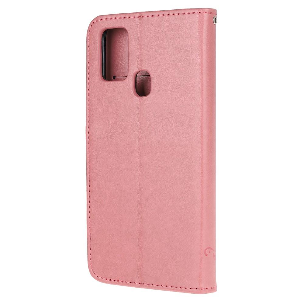 Samsung Galaxy A21s Leather Cover Imprinted Butterflies Pink