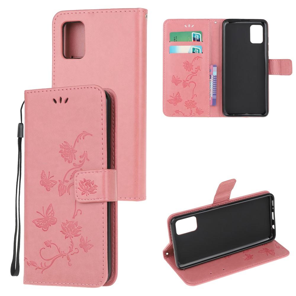 Samsung Galaxy A41 Leather Cover Imprinted Butterflies Pink