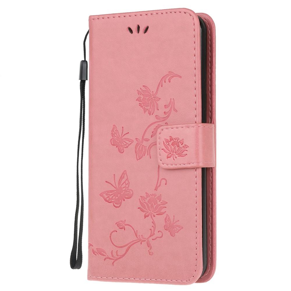 Samsung Galaxy A41 Leather Cover Imprinted Butterflies Pink