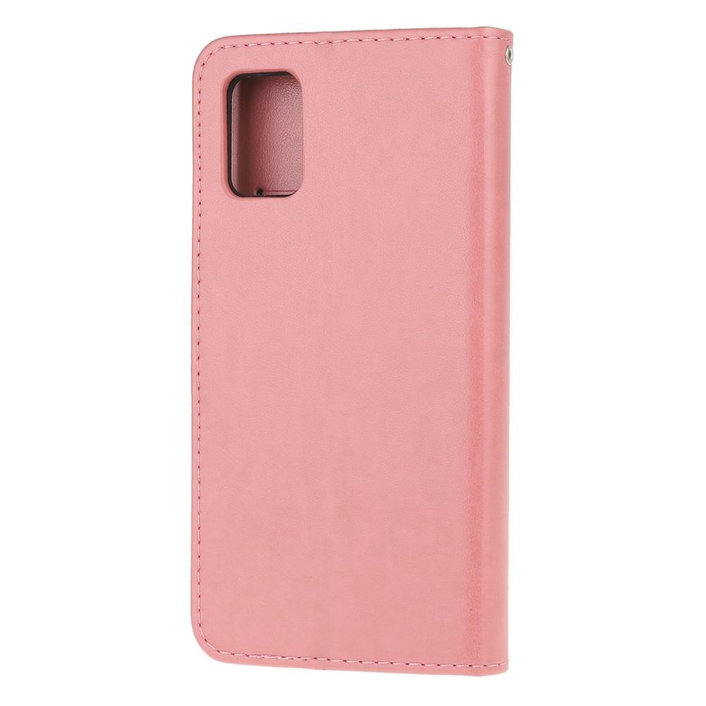 Samsung Galaxy A41 Leather Cover Imprinted Butterflies Pink