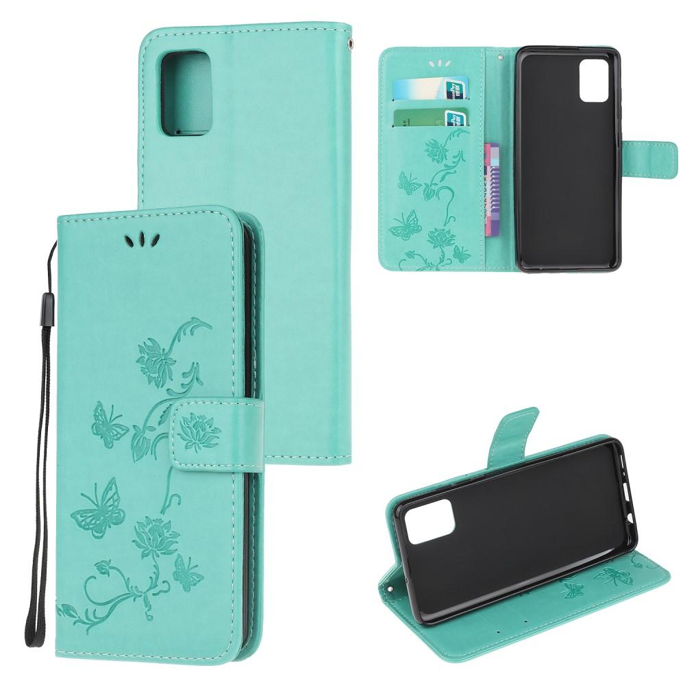 Samsung Galaxy A52 5G Leather Cover Imprinted Butterflies Green