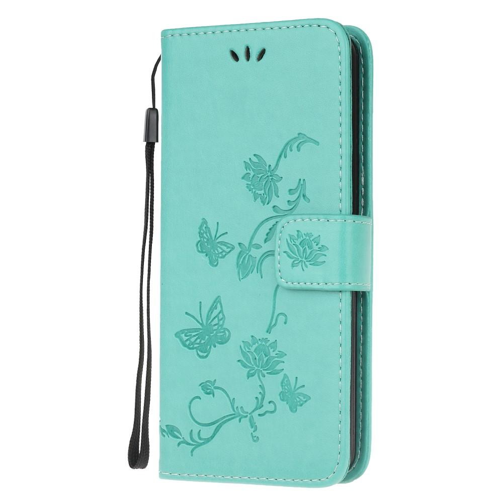 Samsung Galaxy A52 5G Leather Cover Imprinted Butterflies Green