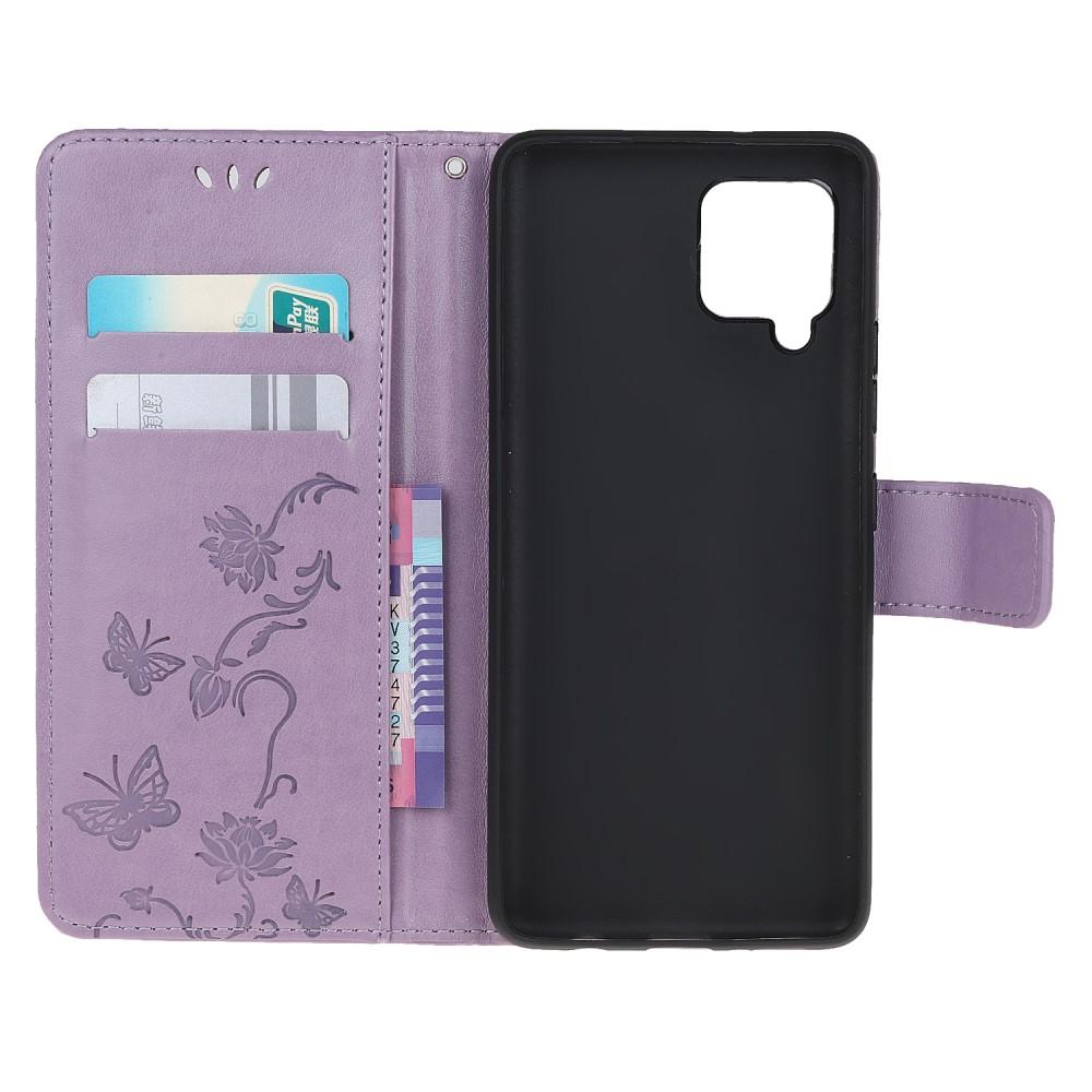 Samsung Galaxy A42 Leather Cover Imprinted Butterflies Purple