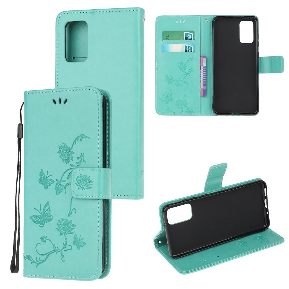 Samsung Galaxy S20 FE Leather Cover Imprinted Butterflies Green