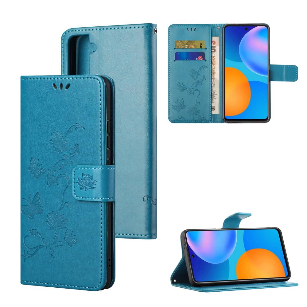 Samsung Galaxy S21 Leather Cover Imprinted Butterflies Blue
