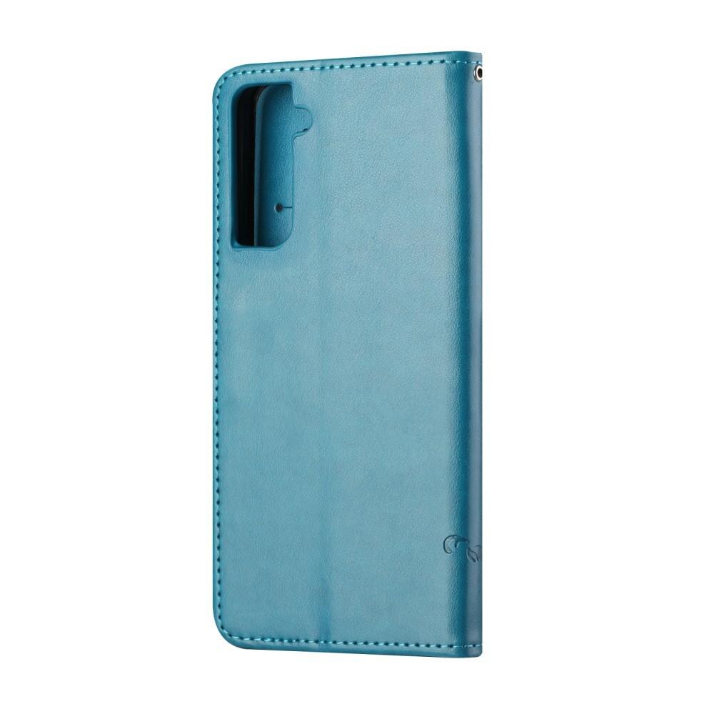 Samsung Galaxy S21 Leather Cover Imprinted Butterflies Blue