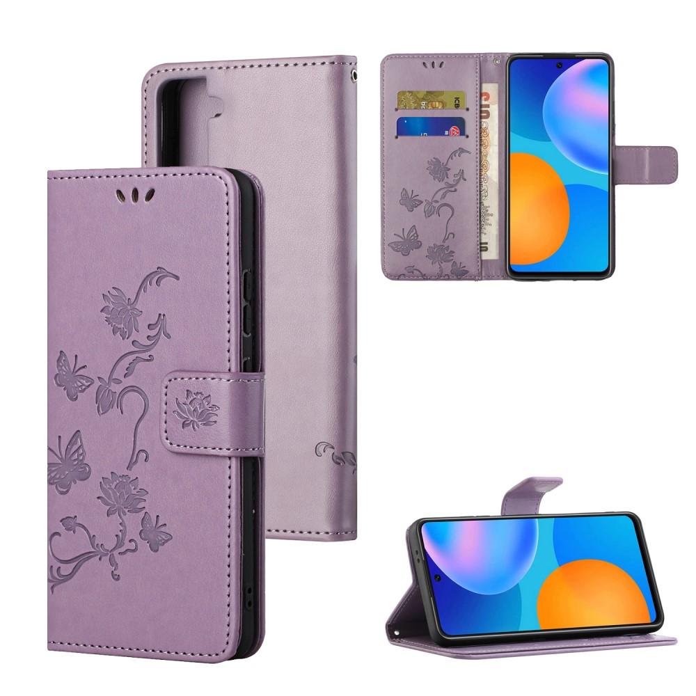 Samsung Galaxy S21 Leather Cover Imprinted Butterflies Purple