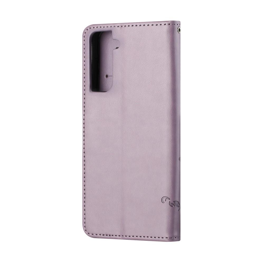 Samsung Galaxy S21 Leather Cover Imprinted Butterflies Purple